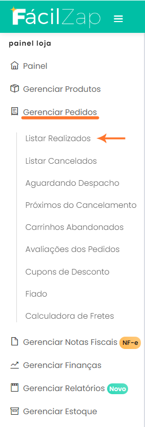 gerenciar pedidos e listar realizados.png