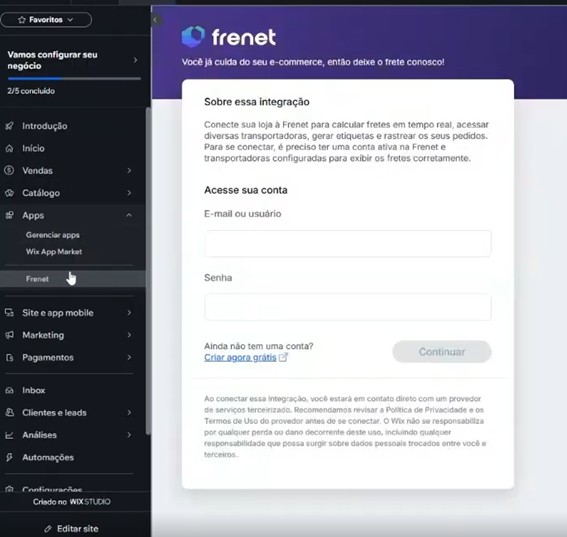 Saiba como integrar a Frenet com a plataforma Wix 3 passo3