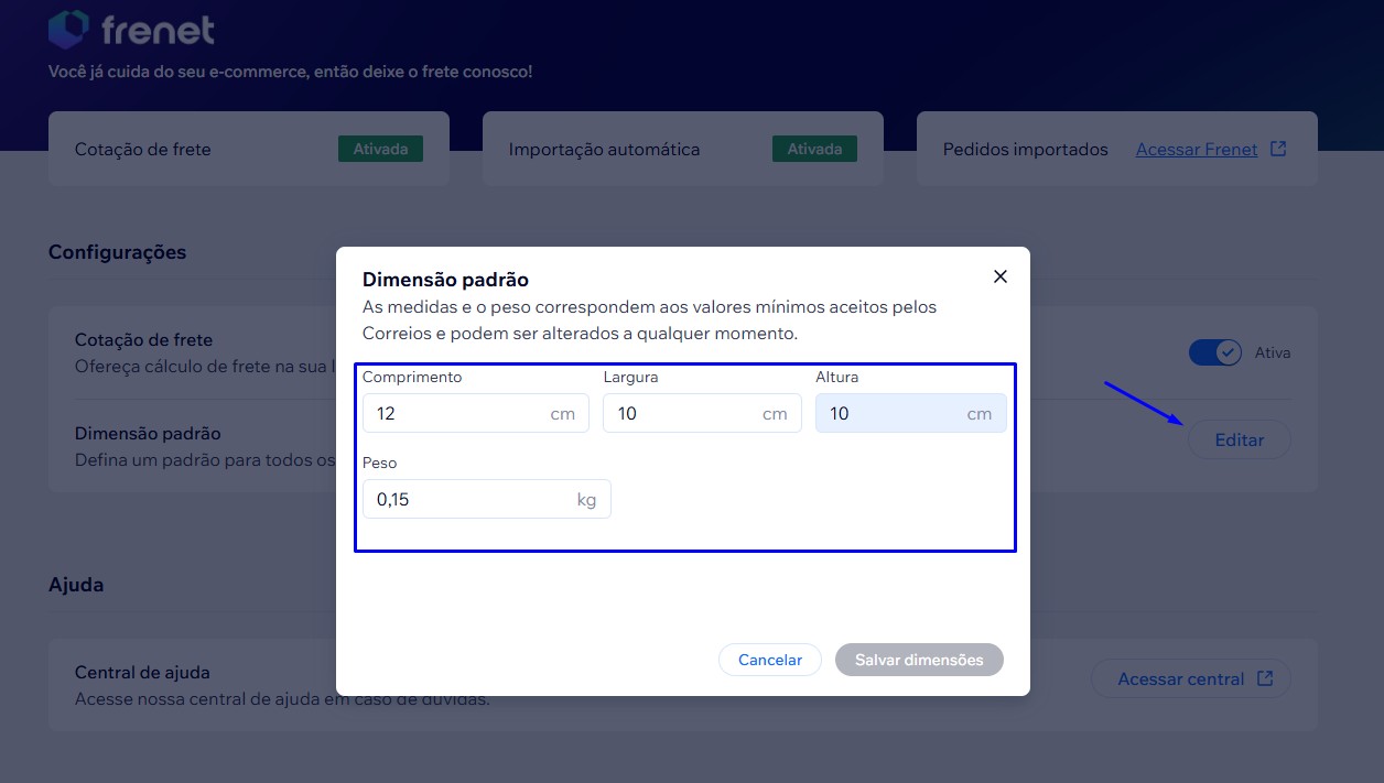 Saiba como integrar a Frenet com a plataforma Wix 4 passo4