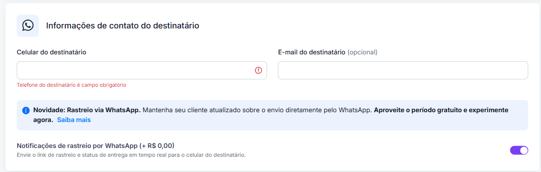 Saiba como configurar as notificações de rastreio por WhatsApp para os envios com contrato Frenet 5 rastreio dados complementares