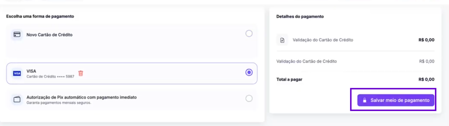 Saiba como ativar o pagamento recorrente do seu plano Frenet 4 salvar meio de pagamento