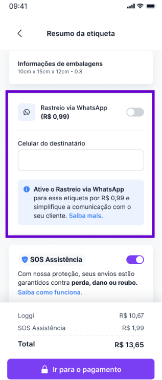 Saiba como ativar o Rastreio via WhatsApp no aplicativo da Frenet 1 secao rastreio via whatsapp